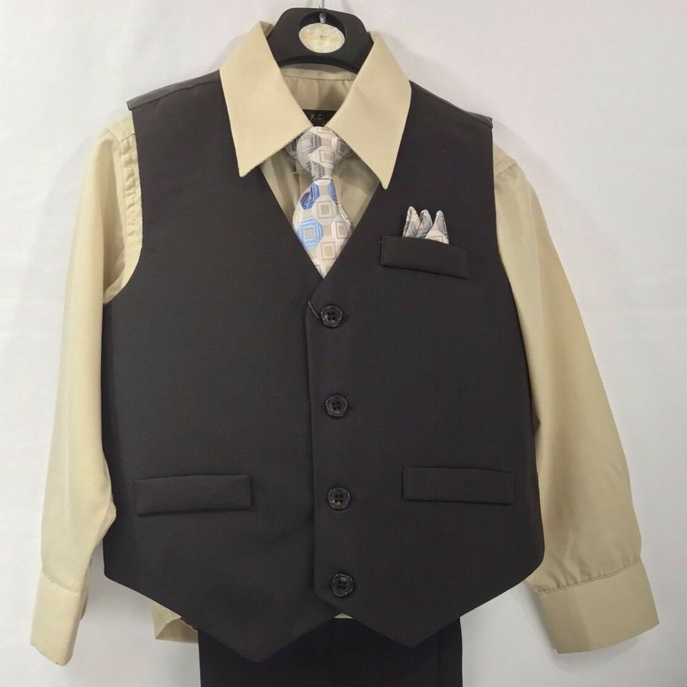 Boys KC Collection Brown Vest 4 Piece Set